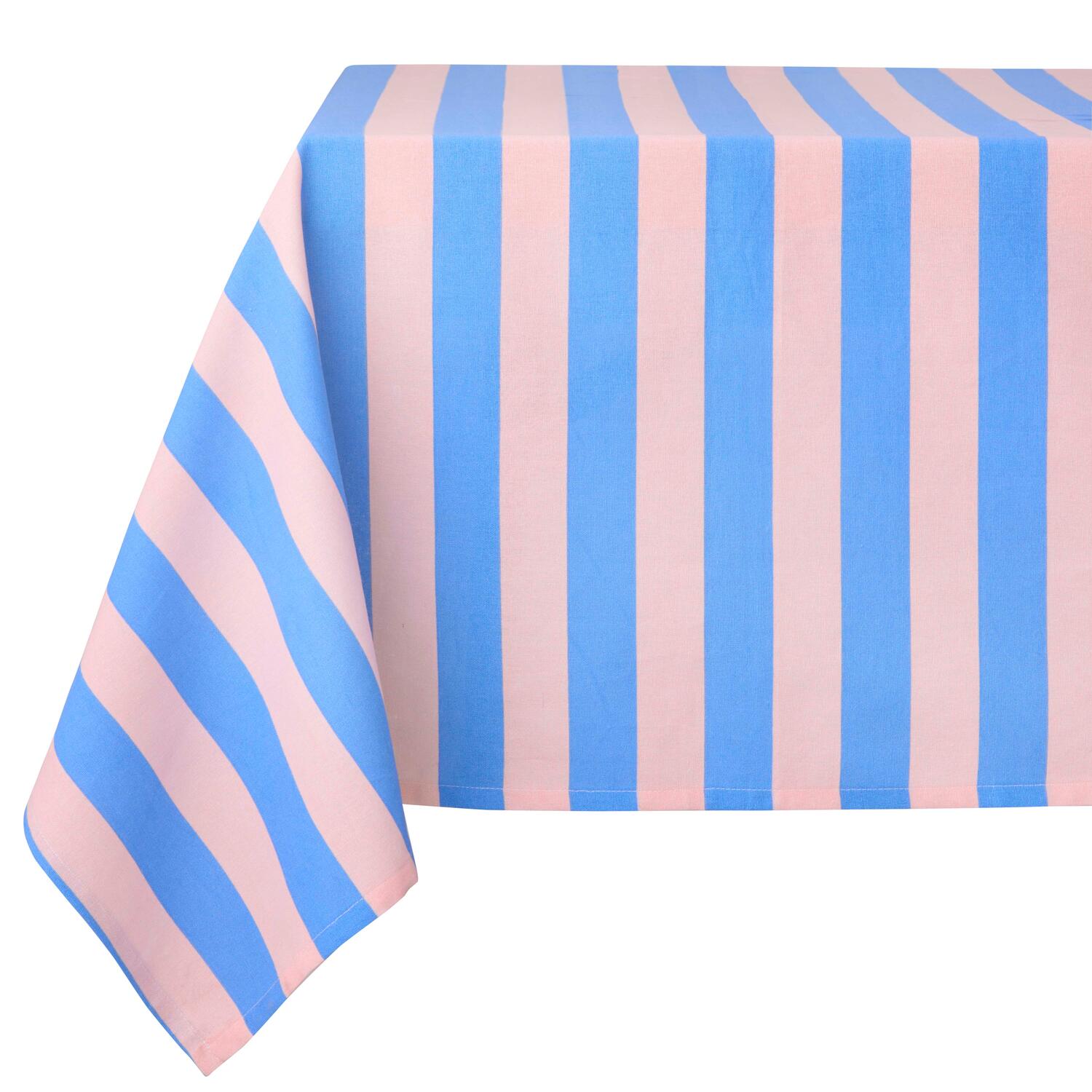 Stribet dug, rosa/blå - 140x250 cm.